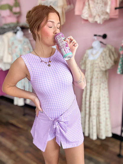 Lavender and Baby Pink Gingham Athletic Wrap Dress
