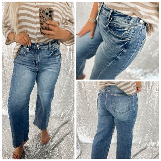 Risen Dark Wash Barrel Jeans