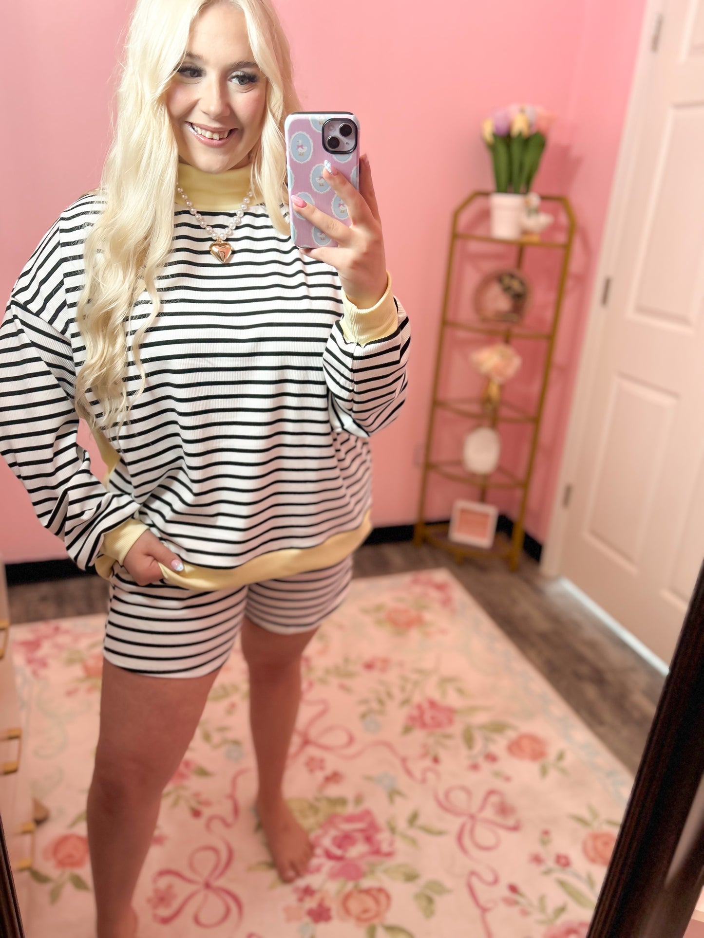 Black/Yellow Striped Mockneck Set