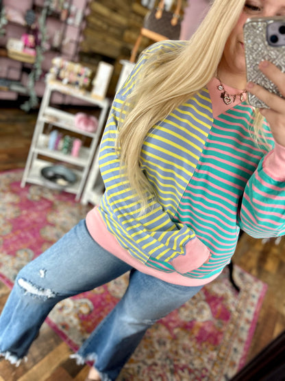 Colorful Striped Colorblock Crewneck