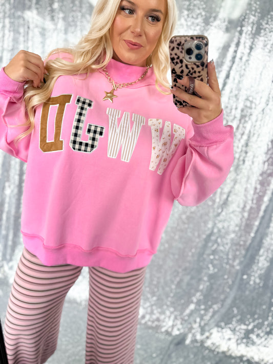 Pink {WWJD} Patchwork Mockneck
