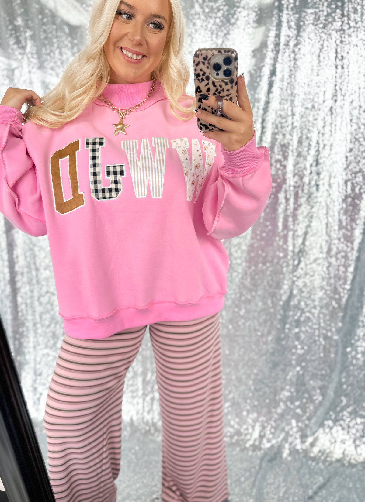 Pink {WWJD} Patchwork Mockneck