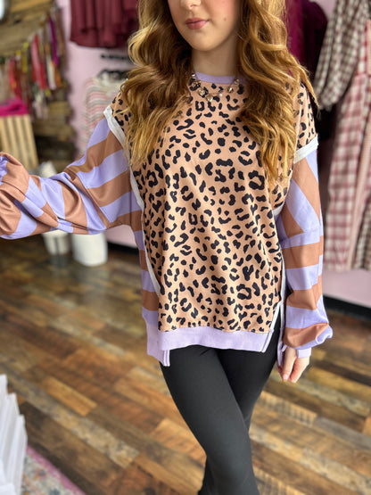 Lavender & Leopard Contrast Crewneck