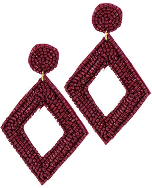 Burgundy Beaded Earrings