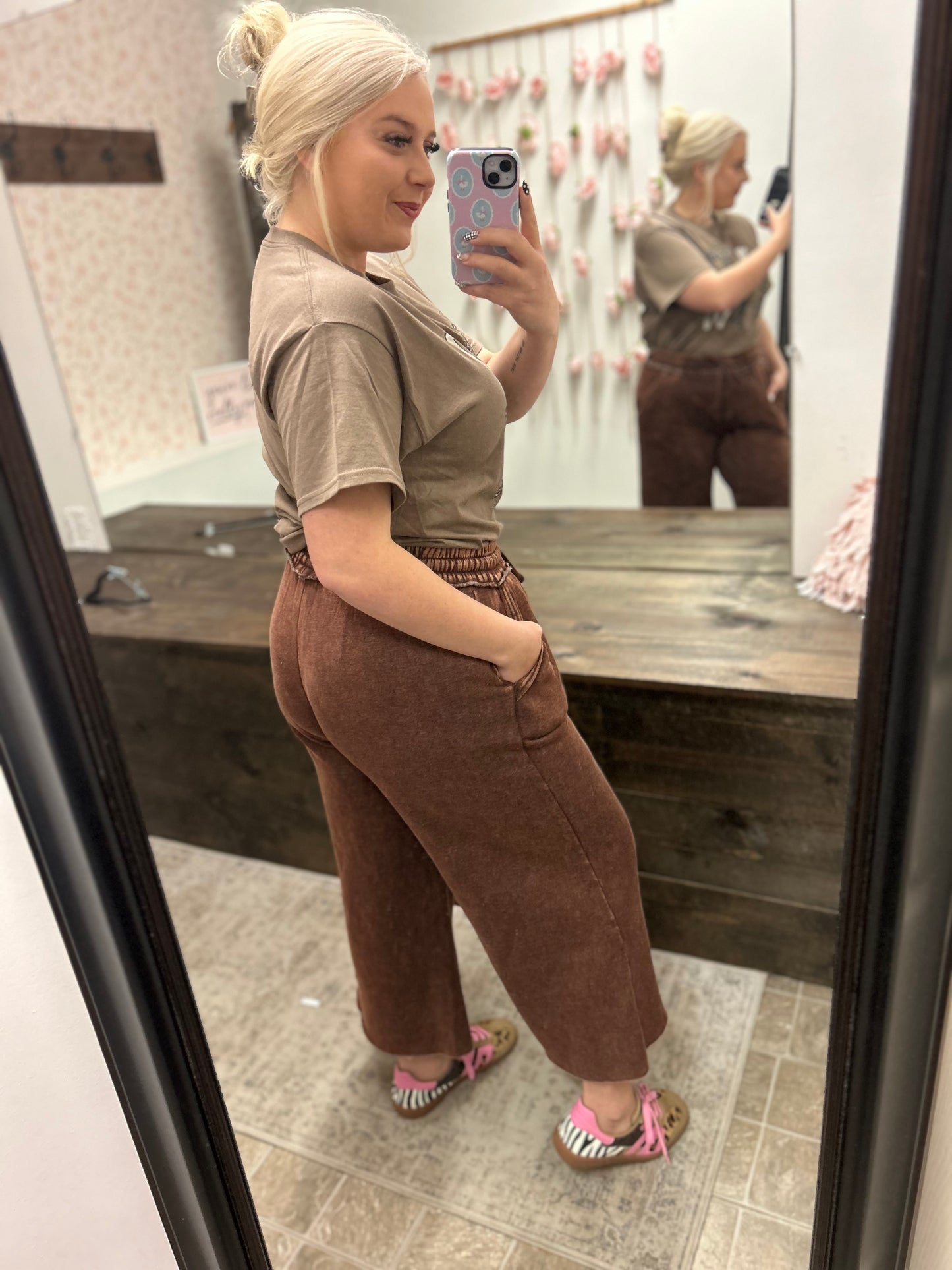 Zenana Fleece Acid Wash Sweatpants