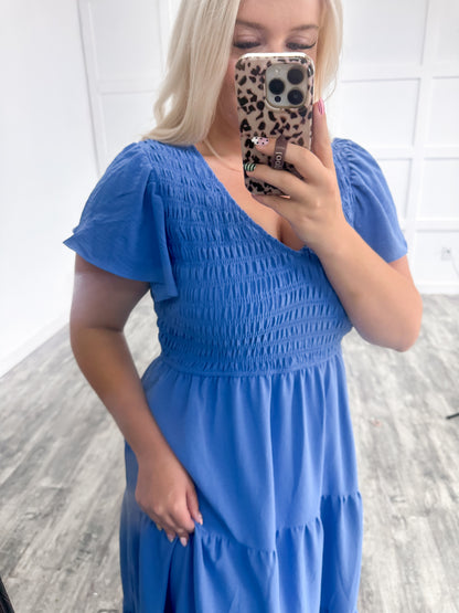 Blue Smocked Maxi Dress