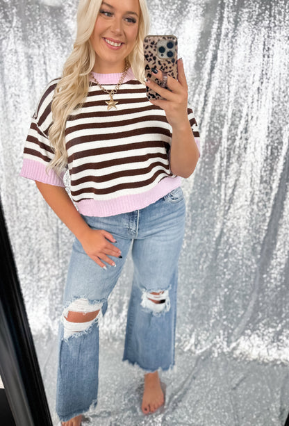 Mocha & Pink Striped Top