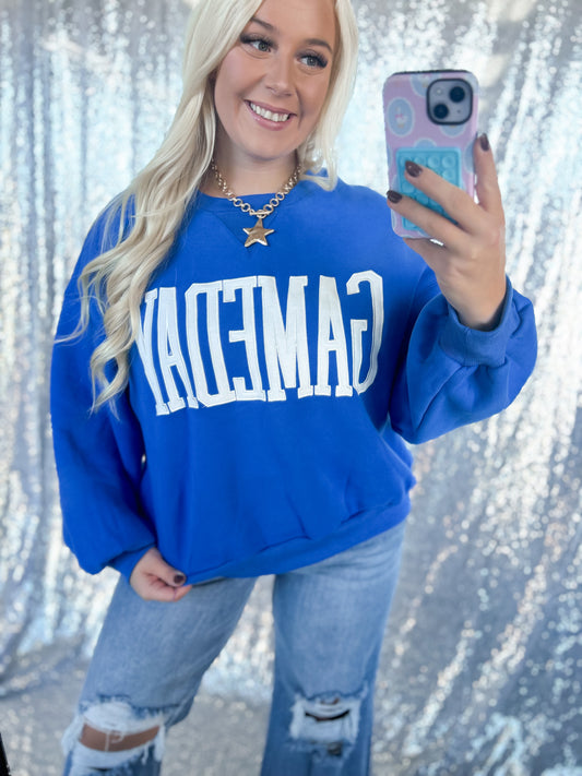 Royal Blue Gameday Varsity Crewneck
