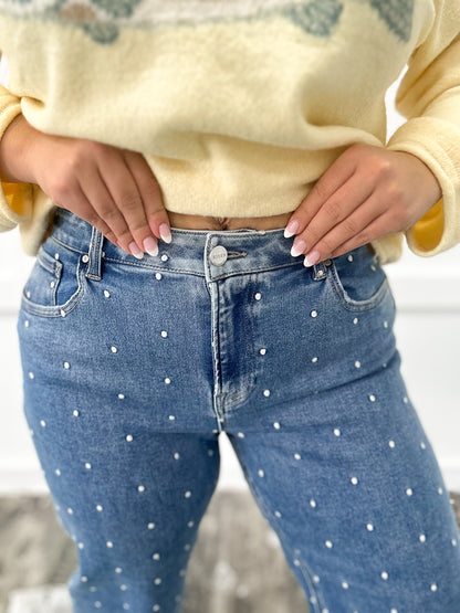 RISEN Polka Dot Super Stretch Barrel Jeans