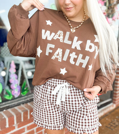 Walk By Faith Patchwork Appliqué Sweatshirt