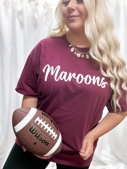 Maroons White Cursive Puff Tee