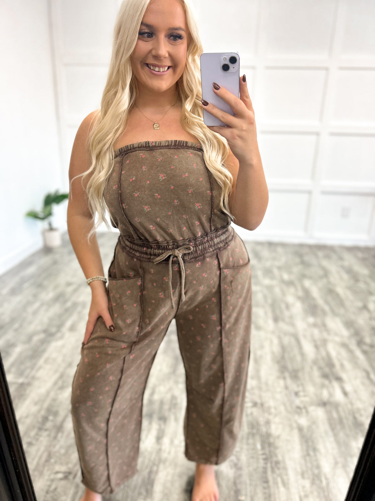 Fall Floral Strapless Jumpsuit