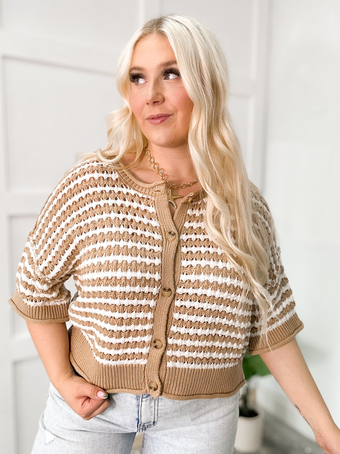 Driftwood Striped Knit Button Top