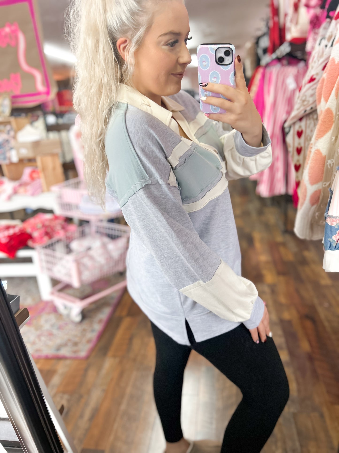 Heather & Blue Colorblock Top