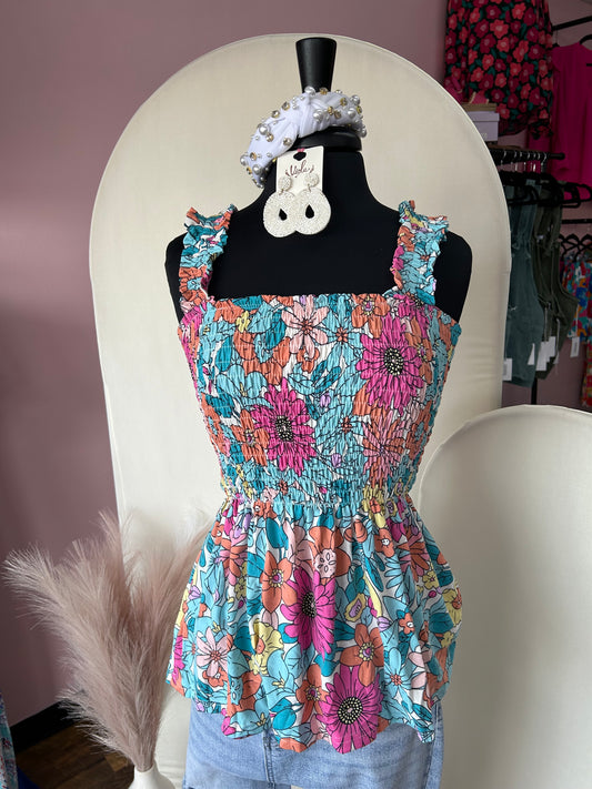 Retro Floral Smocked Tank