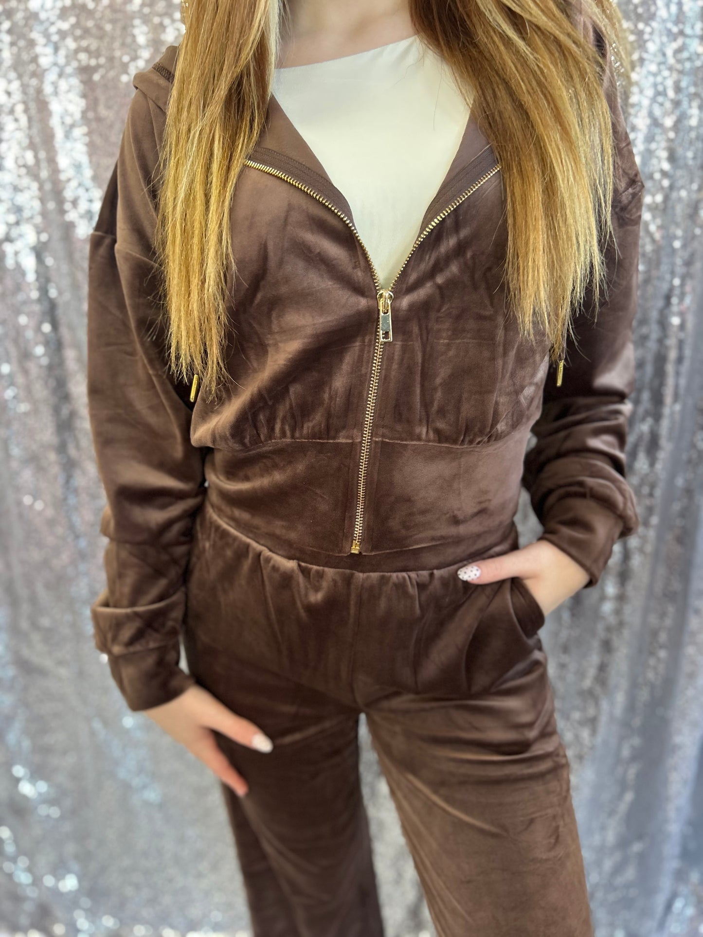 Brown Noir Luxe Zip Set