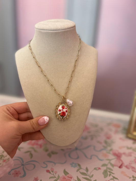 Vintage Rose Pendant Necklace