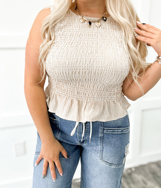 Cream Striped Peplum Top