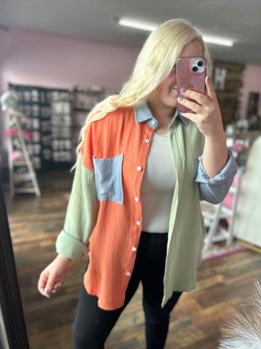 Charlie Colorblock Button Top