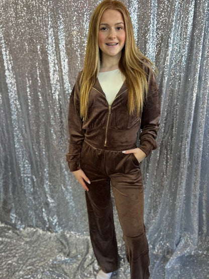 Brown Noir Luxe Zip Set