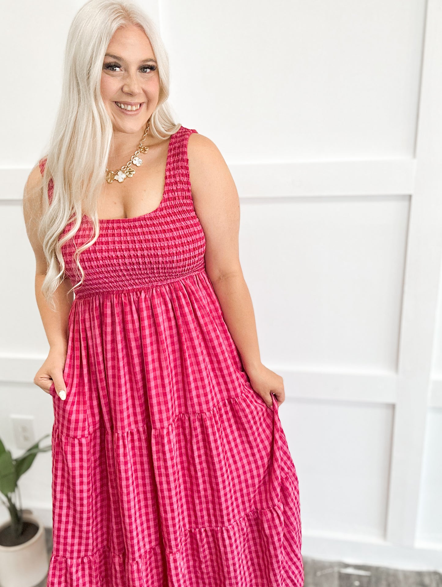 Strawberry Sweetheart Gingham Maxi