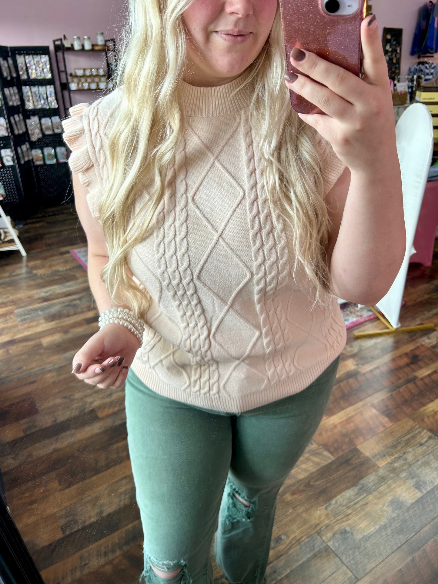 Oatmeal Cableknit Mockneck