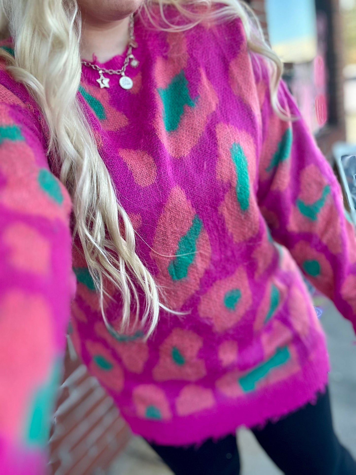 Magenta Leopard Contrast Sweater