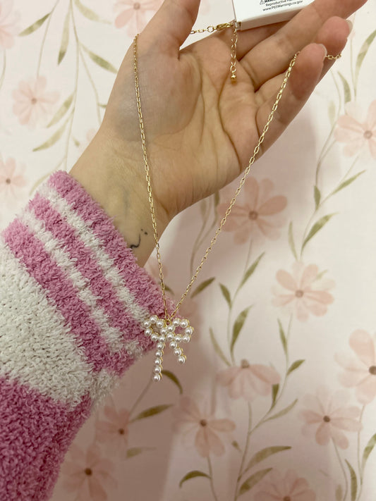 Pearl Bow Goldtone Necklace