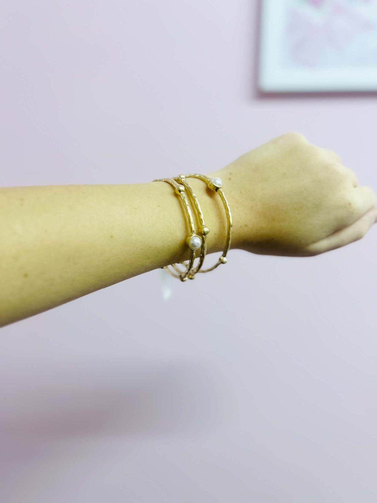 Gold Pearl Bangle Bracelet Set