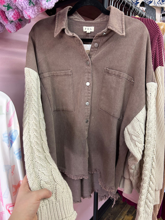 Chocolate Sweater Sleeve Denim Jacket