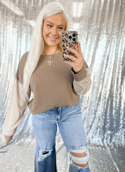 Brown Colorblock Striped Longsleeve