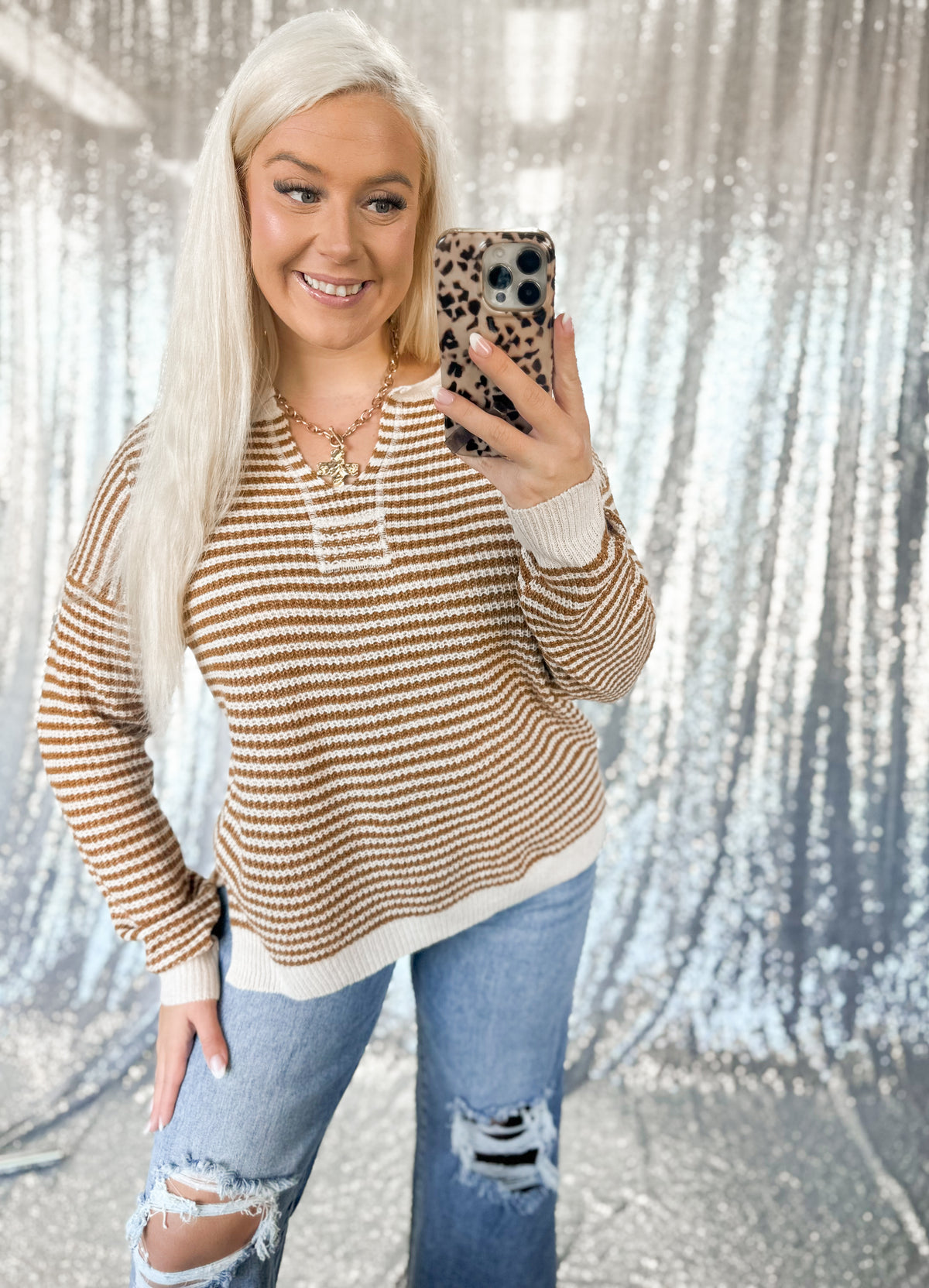 Rust Striped Knit Top