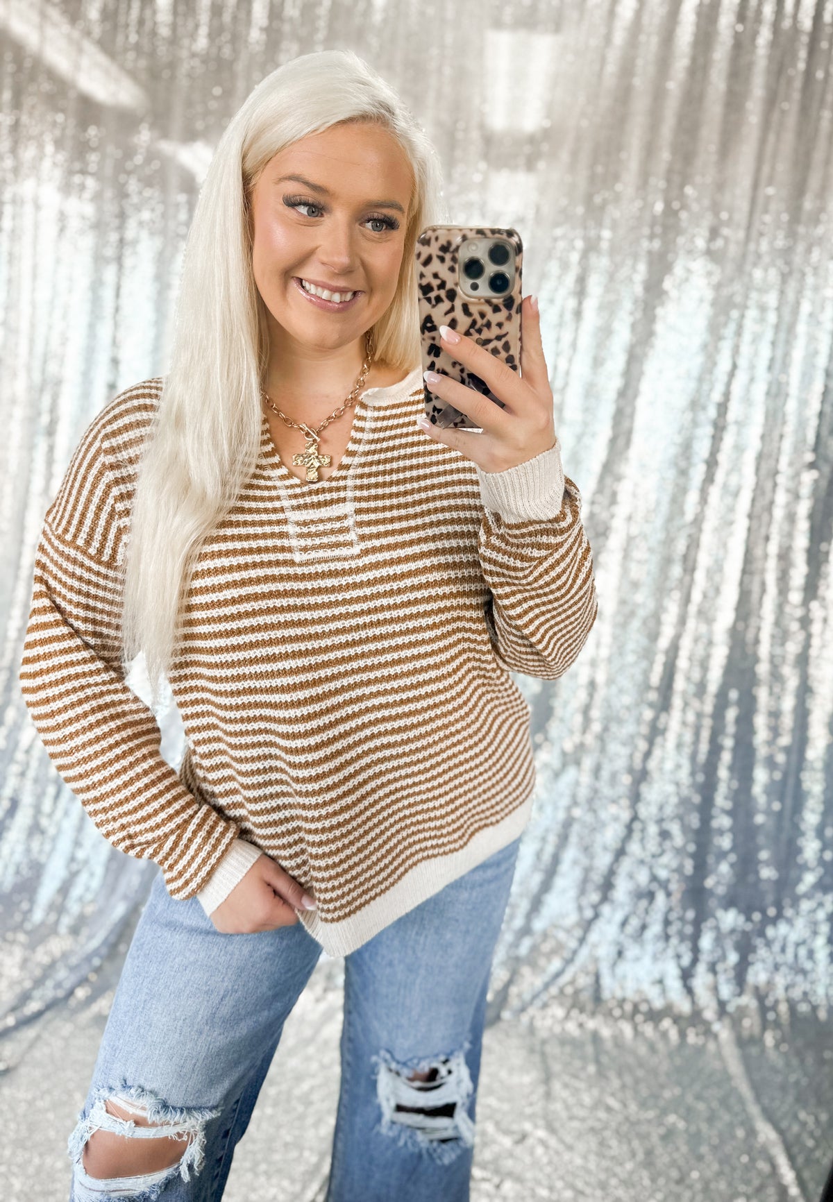 Rust Striped Knit Top