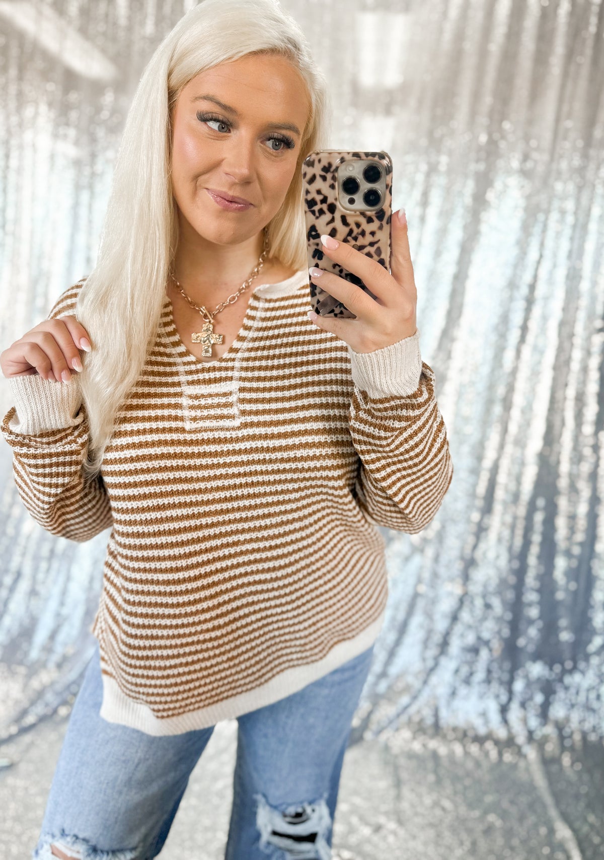 Rust Striped Knit Top