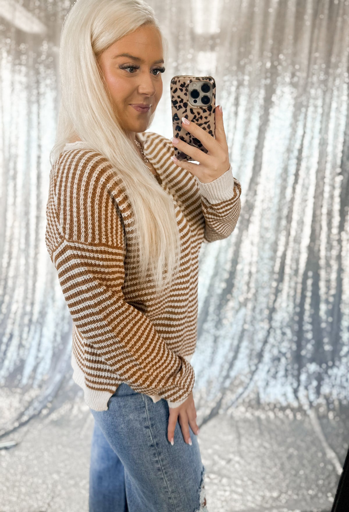 Rust Striped Knit Top