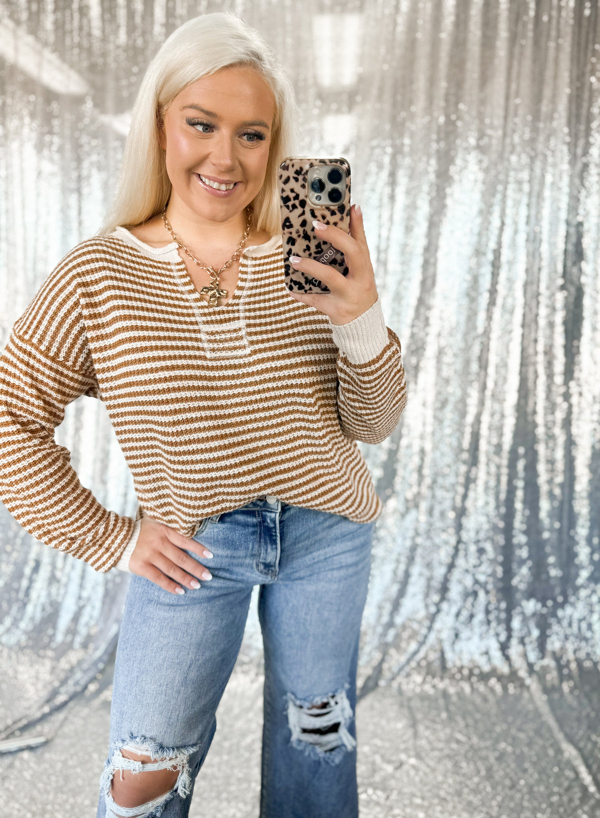 Rust Striped Knit Top