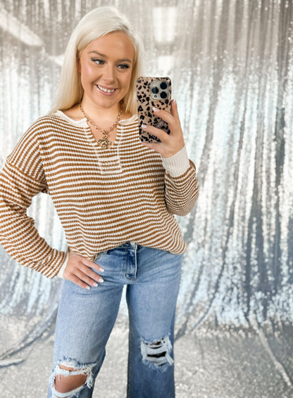 Rust Striped Knit Top