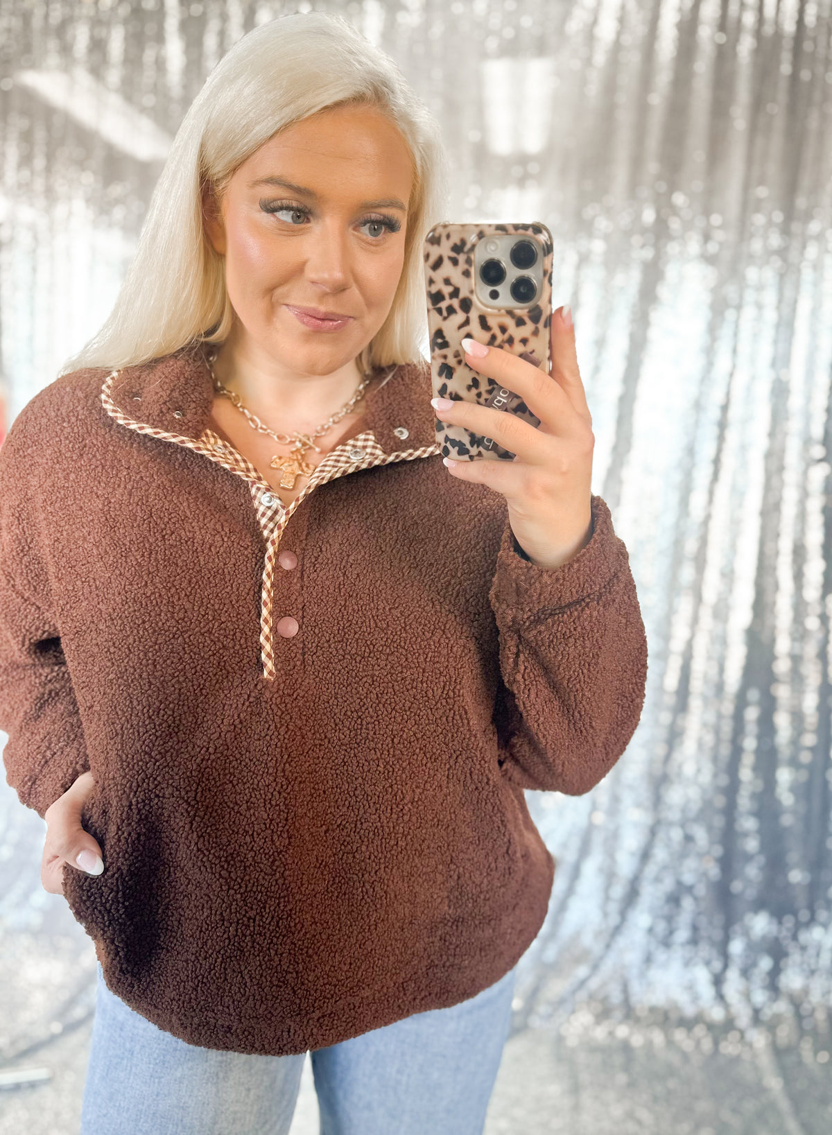 Teddy Bear Gingham Button Sherpa
