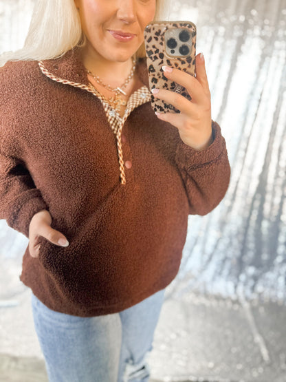 Teddy Bear Gingham Button Sherpa