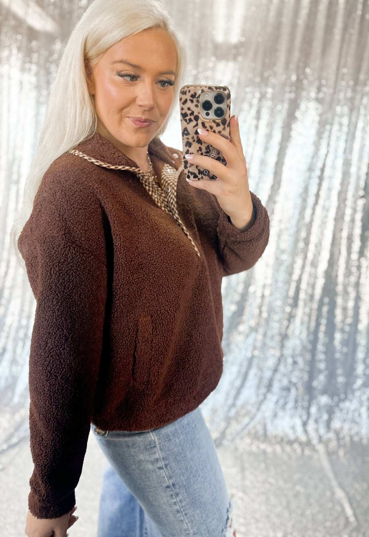 Teddy Bear Gingham Button Sherpa