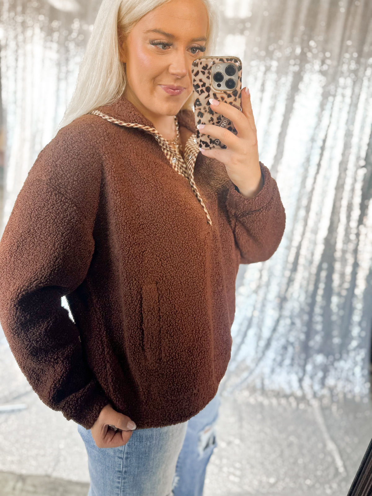 Teddy Bear Gingham Button Sherpa