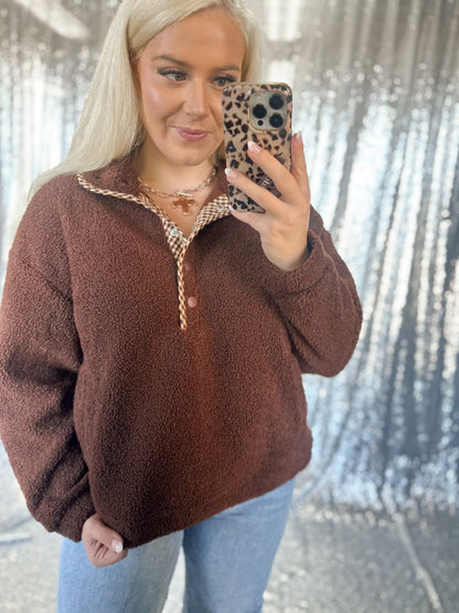 Teddy Bear Gingham Button Sherpa
