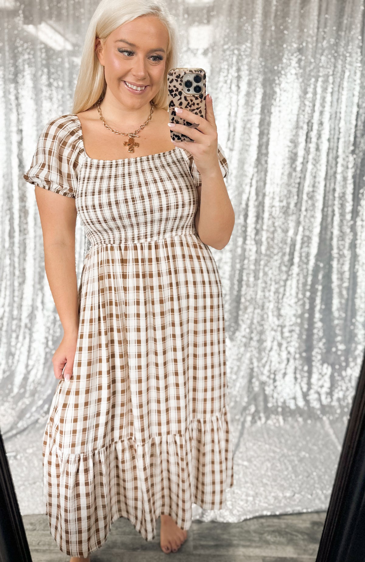 Fall Plaid Smocked Maxi Dress