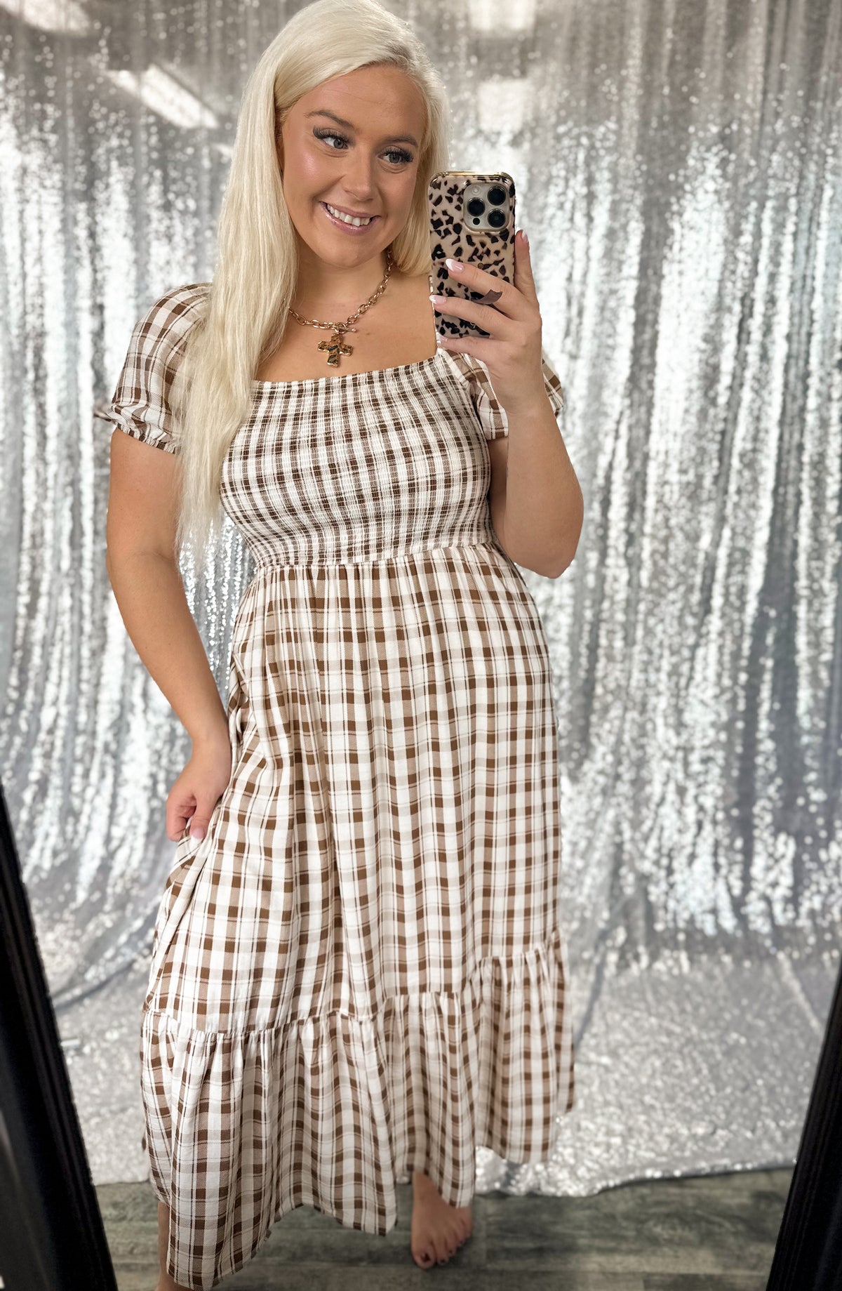 Fall Plaid Smocked Maxi Dress