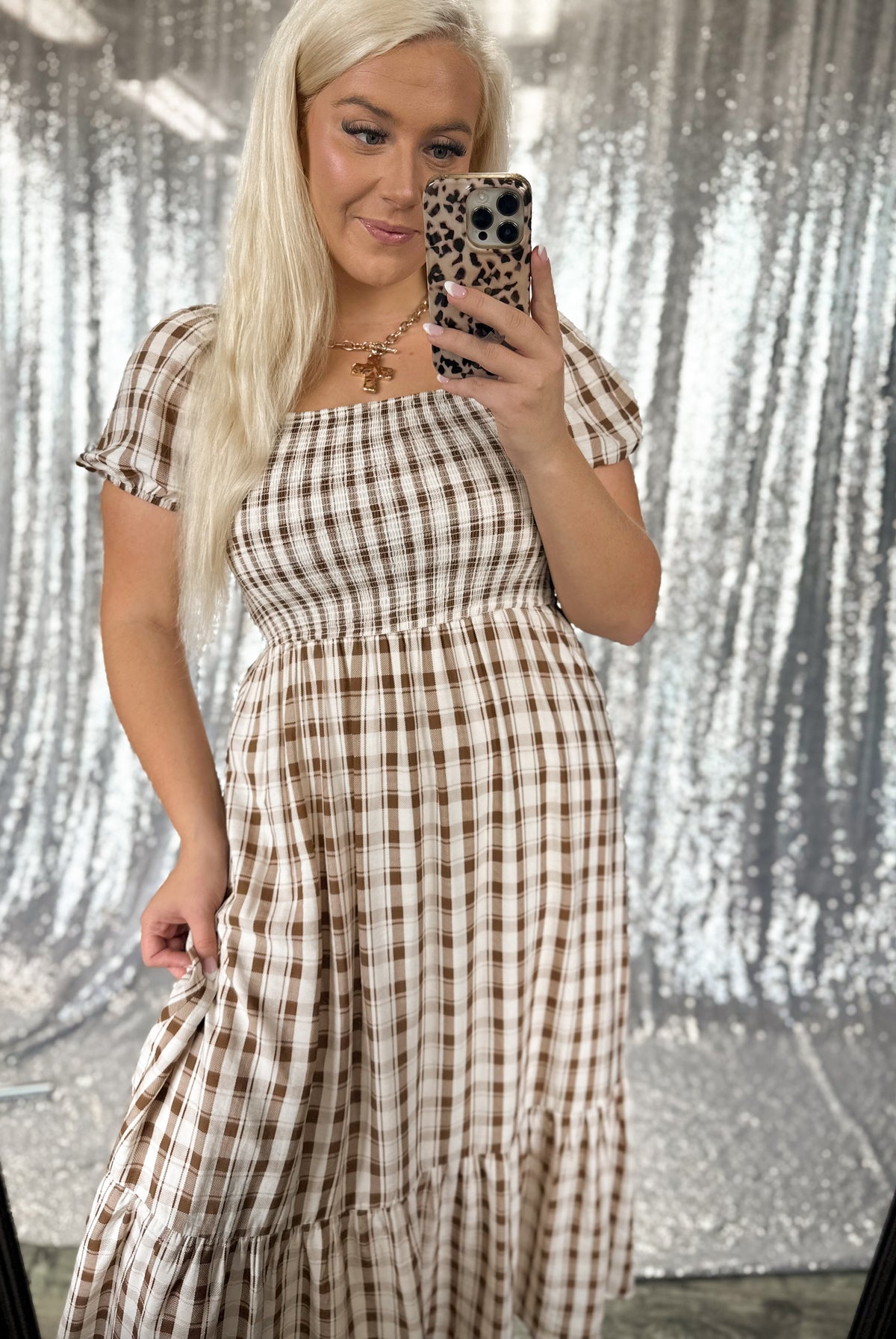 Fall Plaid Smocked Maxi Dress