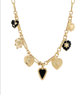Black And Gold Multi Charm Necklace