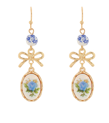 Blue Vintage Rose Earrings