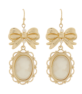 Cream Oval Bow Earrings