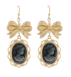 Black Oval Bow Earrings