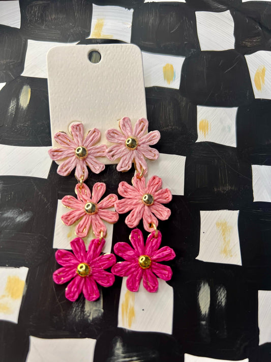 Pink Multi Tone Flower Dangles